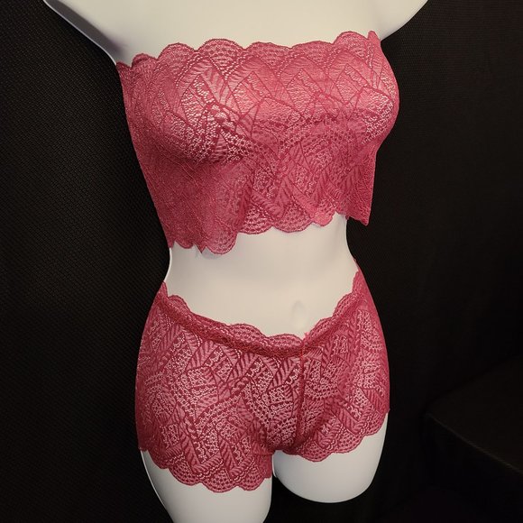 Lingerie - Lipstick Pink Sexy Lace 2 Piece $L-BUN$ - Picture 2 of 6